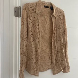 New York and Company, long sleeve button down lace blouse